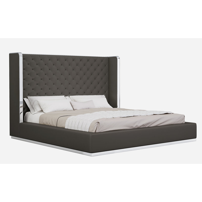 Upholstered Wingback Bed, King, Dark Gray