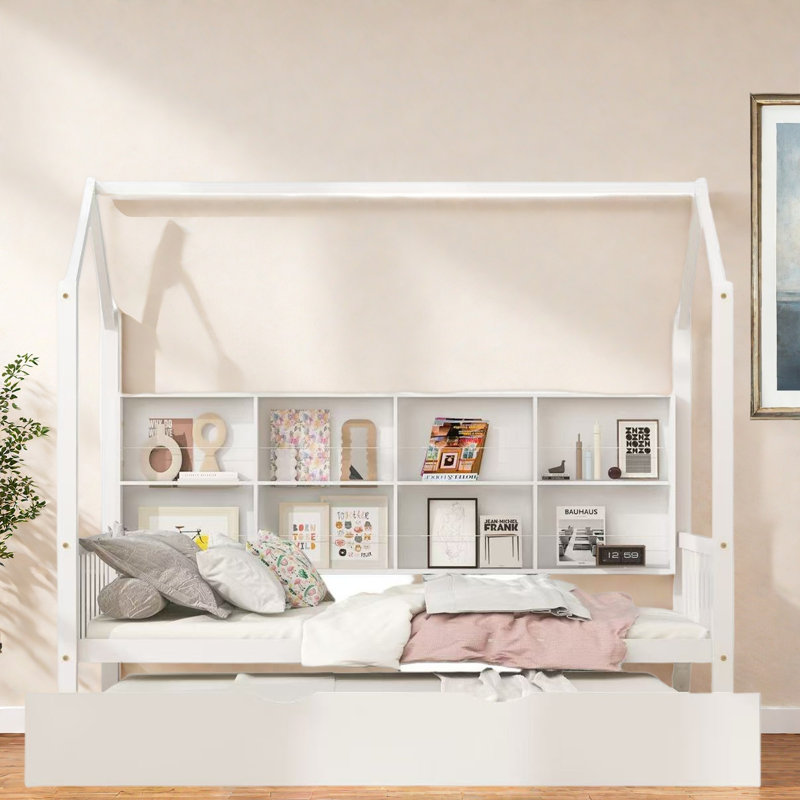 Lit en bois avec couchette et tablettes, Simple