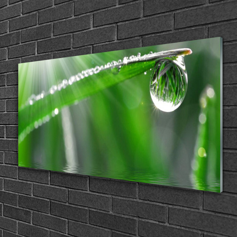Floral Grass Dew Drops - No Frame Print on Glass