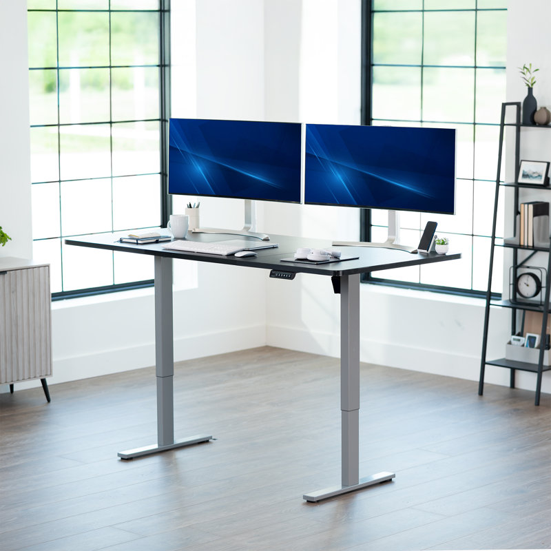 VIVO Single Motor Electric Desk with Push Button Memory Controller, 48.5" H x 71" W x 30" D, Black/Gray