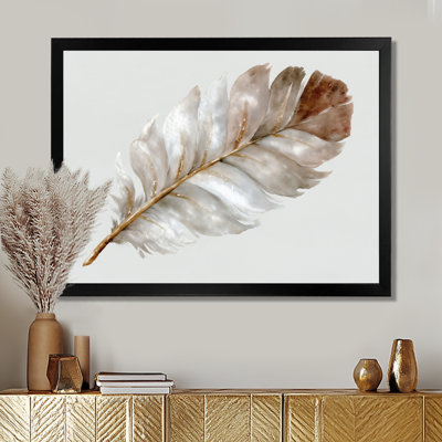 «Brown Watercolor Feather Elegance», impression sur toile encadrée de plumes glam, art mural brun glam