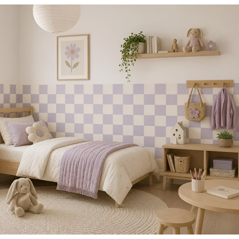 Adhésif décoratif demi-damier 48 po de large lavande et crème, 48 po de haut, L 48 po x H 48 po, Lavande et crème