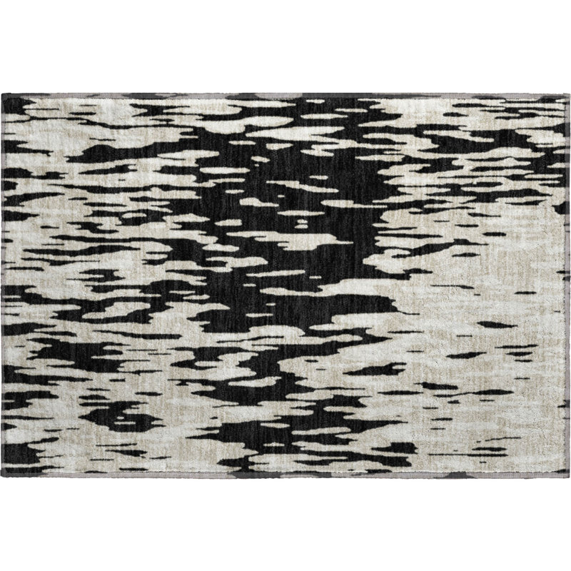 Premium Machine Washable Prisco Black Rug, Rectangle 1'8" x 2'6"