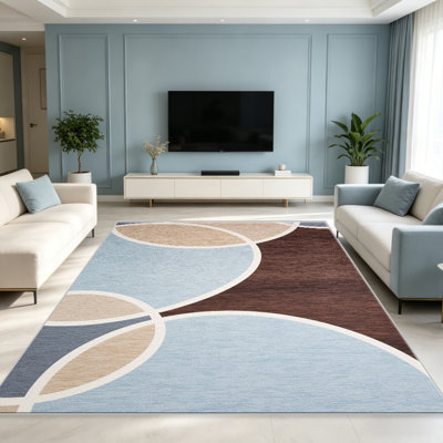 Blue and Brown Abstract Circles   area rugs for Living Room, Soft and Comfortable, Suitable for all seasons, easy to maintain, machine washable Indoor floor mat, Under Table Farmhouse suitable for Bedroom, Dining Room, Study,  Balcony, Home Decor Patio