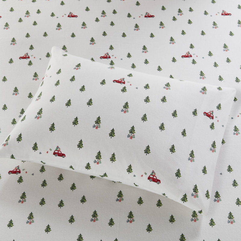 Woolrich 100% Cotton Flannel Sheet Set, Twin Sheet Set with 1 Pillowcase, Green Tree Trip