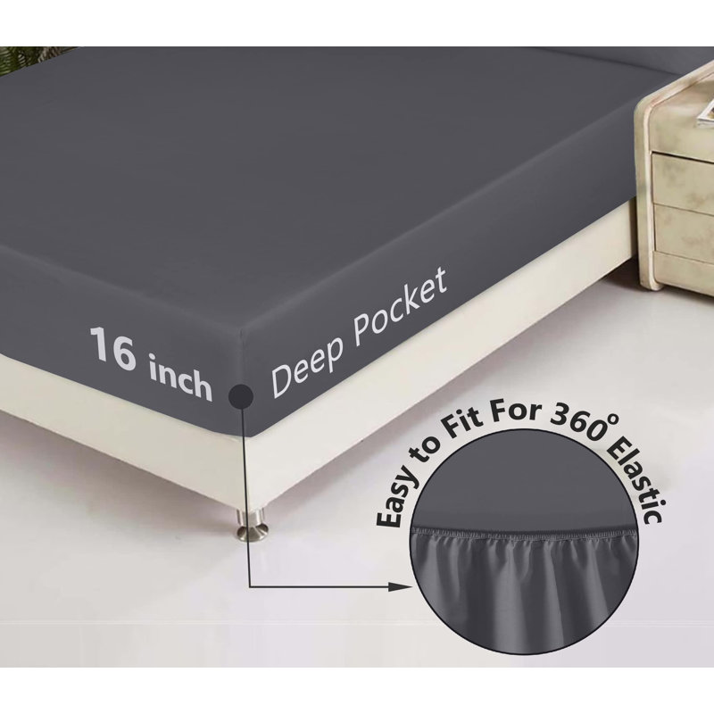 100% Cotton Sheets Sets Soft Crispy Percale Cooling Sheets 16 Inch Deep Pocket Bed Sheets, Light Grey