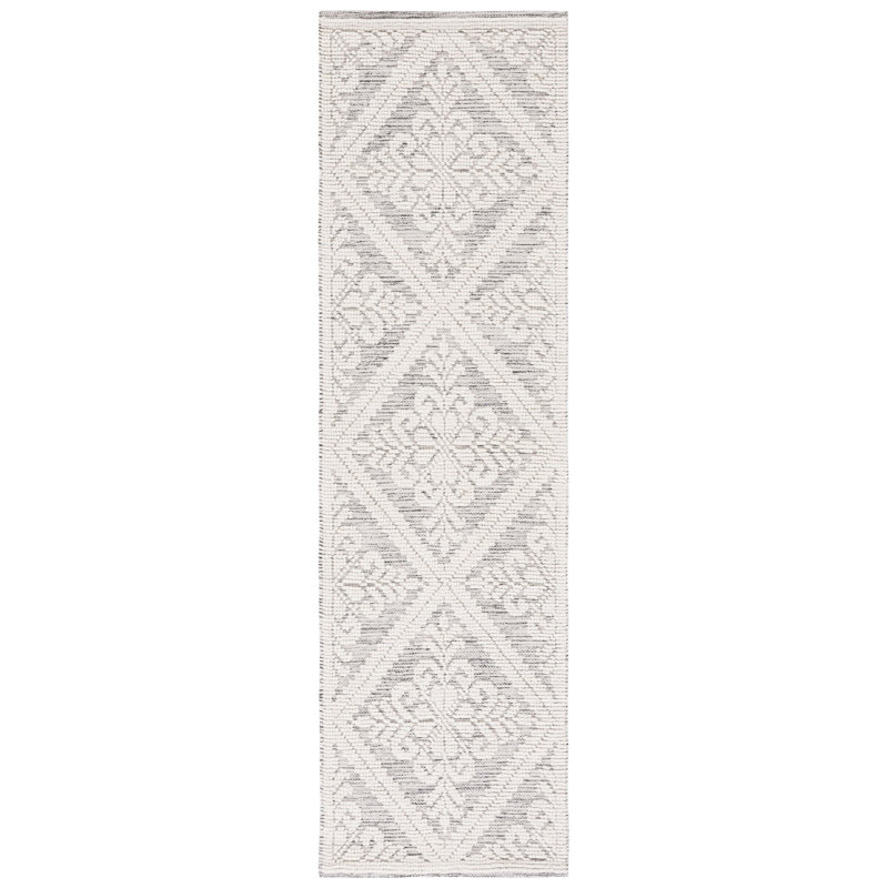 Tapis ivoire / gris en laine tissé à la main Goehring, Tapis de couloir 2 pi 3 po x 8 pi