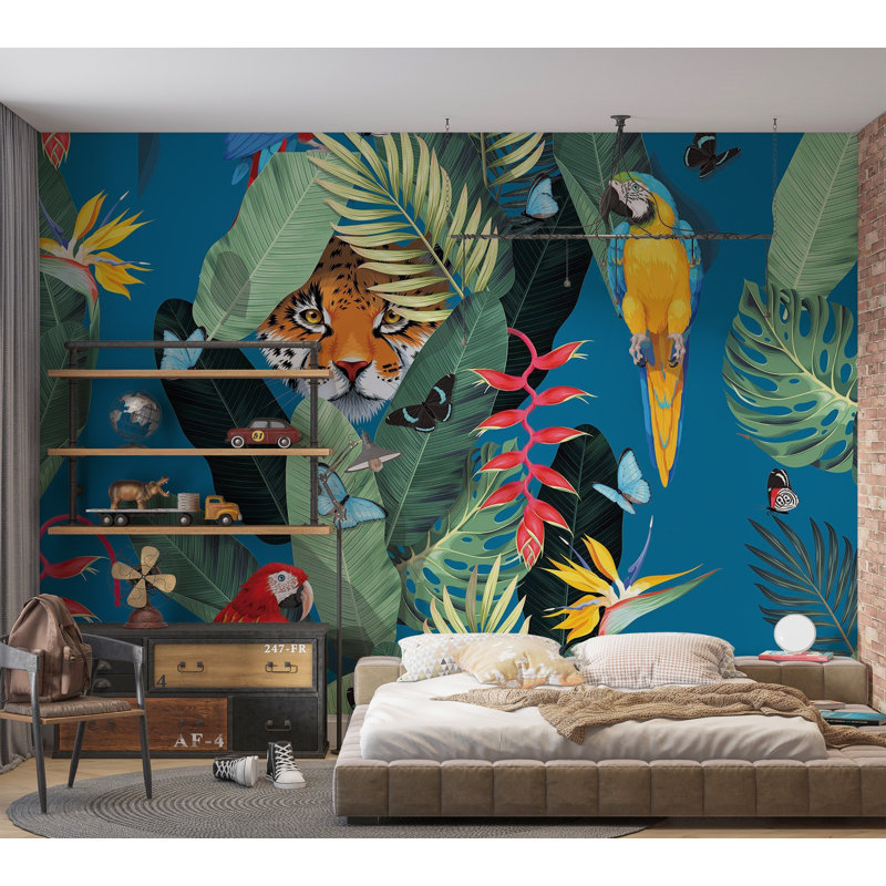 Murale pelez et collez de qualité supérieure - Jungle Tiger, L 96 po x l 120 po