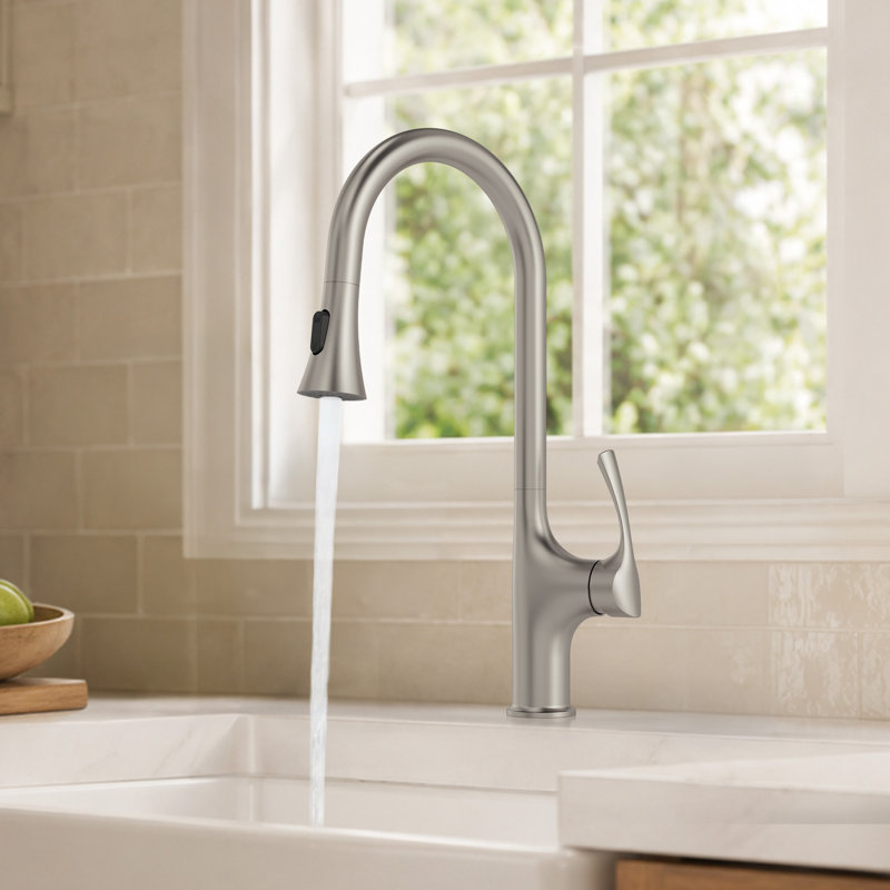 Pull-Down Single Handle Kitchen Faucet with High-Arc Spout, Stainless Steel