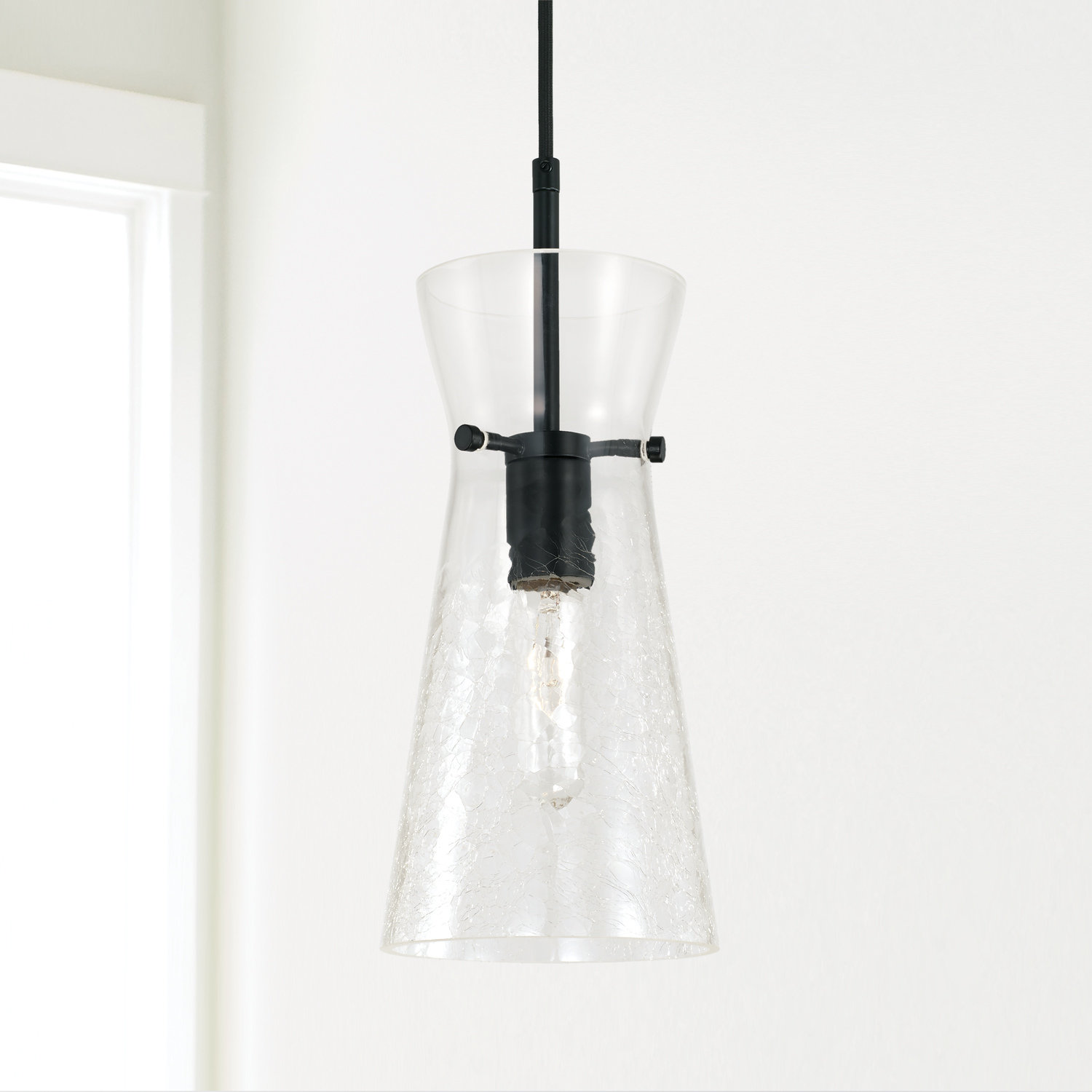 Tisha Single Light Cone Pendant, Matte Black