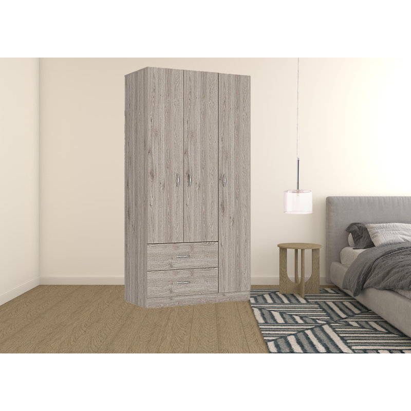 71" Black Wood Two Drawer Combo Dresser, Light Gray