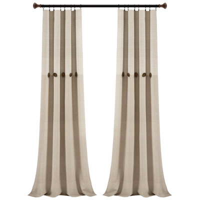Lush Decor Farmhouse Button Stripe Cotton Blend Semi-Sheer Curtain Panels Pair Drapes (Set of 2)
