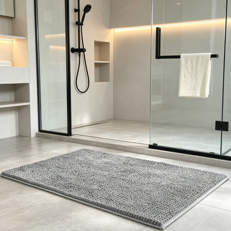 Plush Chenille Bath Mat - Non-Slip, Super Absorbent & Machine Washable