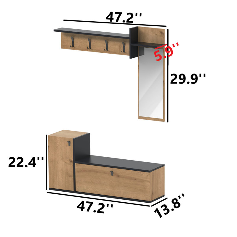 Arbre d'entrée de 47,2 po de largeur avec miroir et rangement pour chaussures