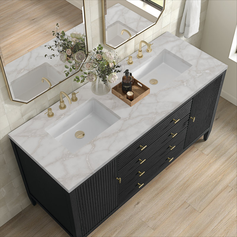 Myrrin 60'' W Double Vanity, Carbon Oak, Victorian Silver, 8" Widespread