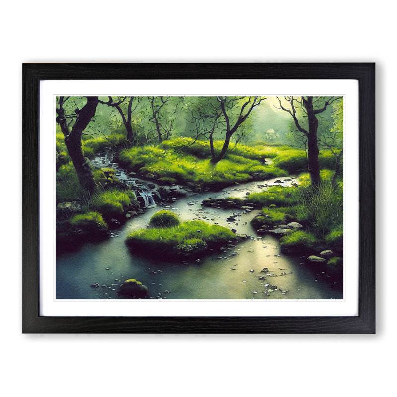 Summer Forest Stream Vol.6 - Single Picture Frame Painting, Black, 25cm H x 34cm W x 2cm D