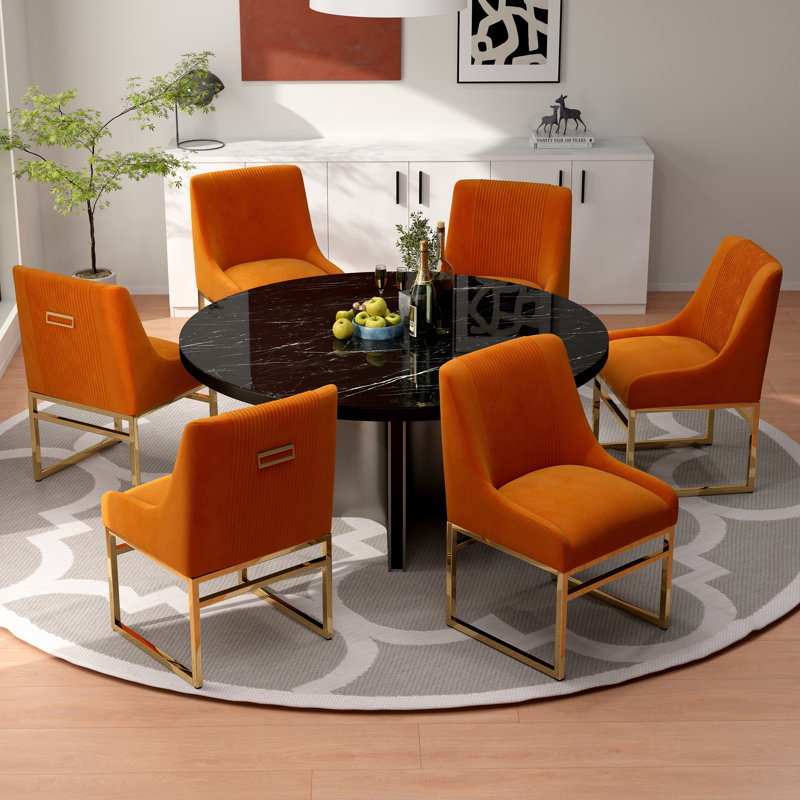 Chaise d'appoint en velours Baudel, Orange, 6