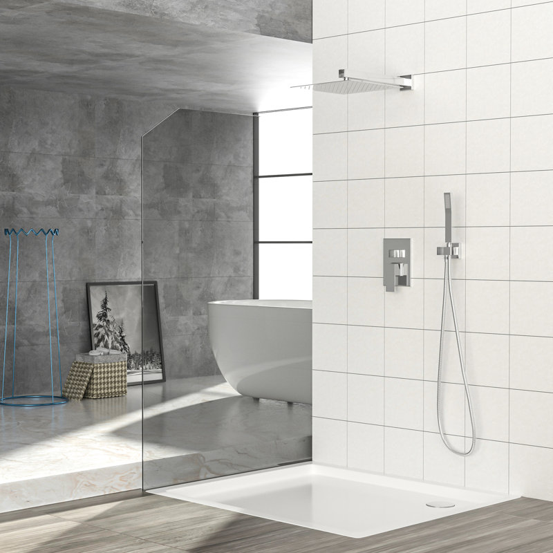 Douche double en acier inoxydable - avec options de pluie et de poche pour la fonction de système de baignoire carrée, avec tuyau à valve équilibrée de 59 po