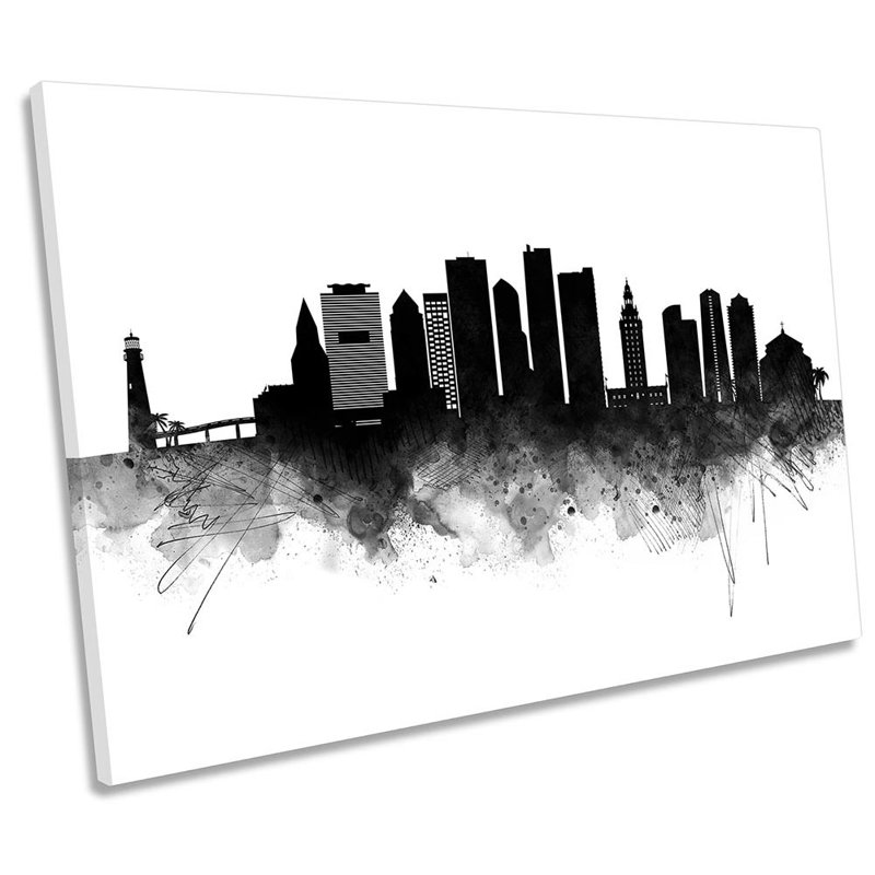 Miami Abstract City Skyline - Wrapped Canvas Print, 91.4cm H x 137.2cm W x 4cm D