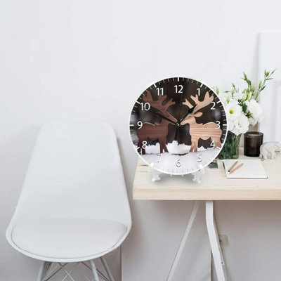 Round Wall Clock Timber Elk Moose Couple Silent Non-Ticking Decorative Clocks Battery Operated Quartz Quiet Desk Clocks For Home Kitchen Bedroom Bathroom