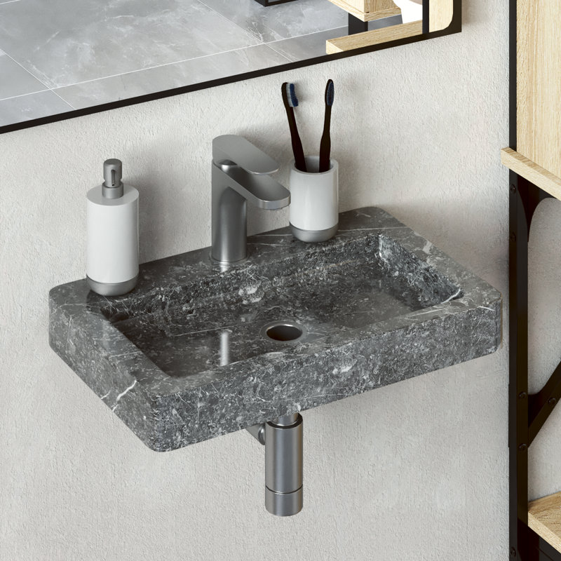Trapp Wall-mounted Sink Marble Natural Stone Basin Washroom Bathroom Sink, Grey
