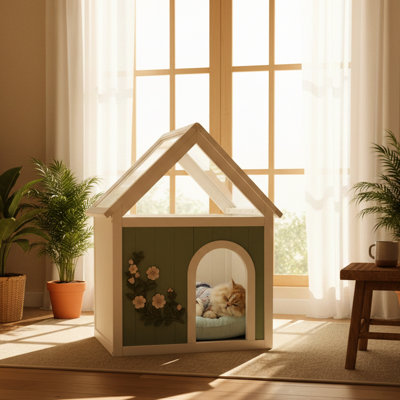 Sage Indoor Cat House With - , Clear Acrylic Roof, Quick Setup, , 30.22 In Height, American Style And Small Dog Of 18.86 Width,