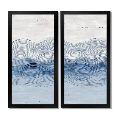«Blue and Gray Coastal Waves», art sur toile côtier, art mural bleu côtier 2 pièces