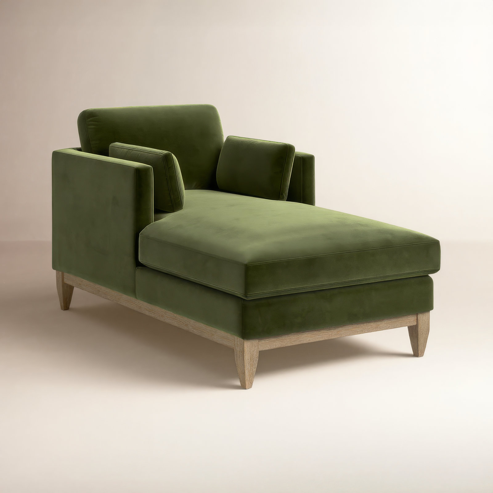 Pera Upholstered Chaise Lounge, Olive Green Velvet