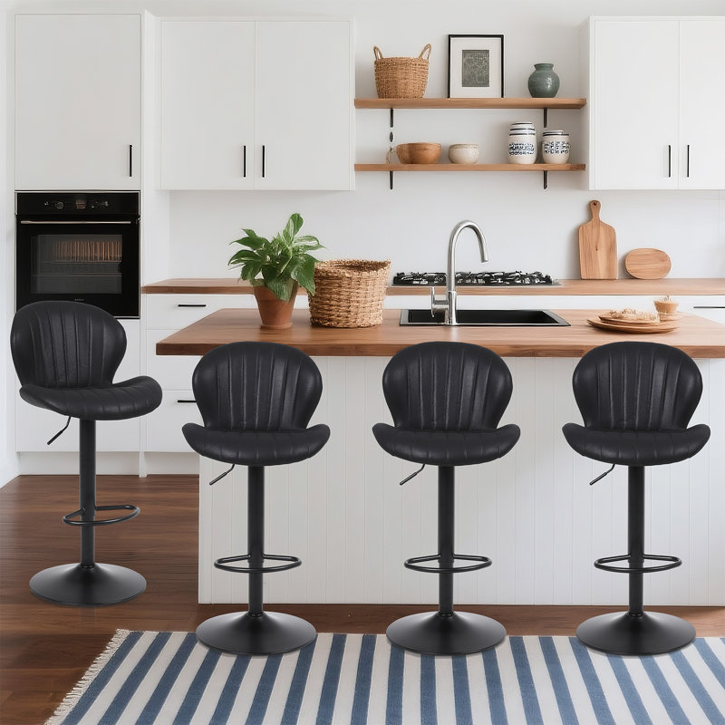 Modern Faux Leather Black Bar Stool, Armless Kitchen Island Counter Stool With Back Support, Swivel, Set Of 2 Or 4, 2