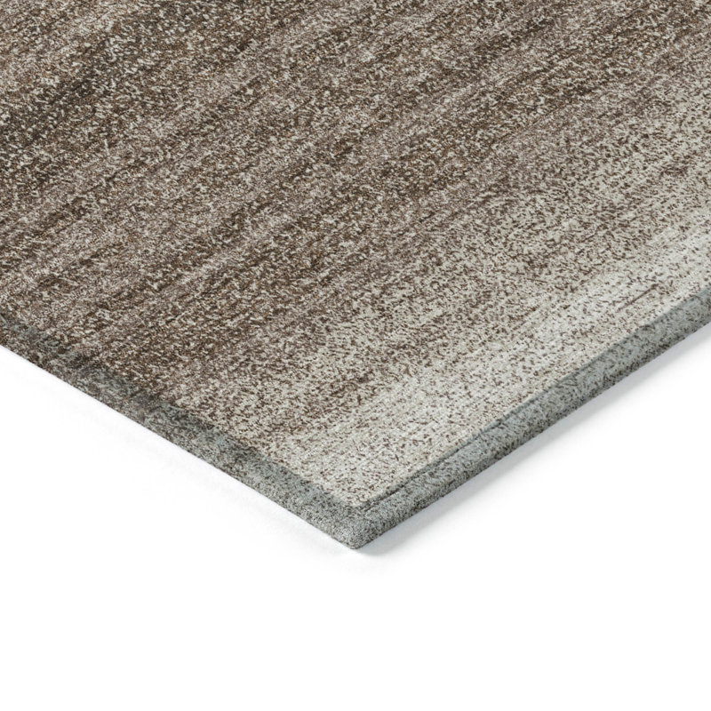 Brown and Beige 10' x 14' Synthetic Stripe Washable Rug