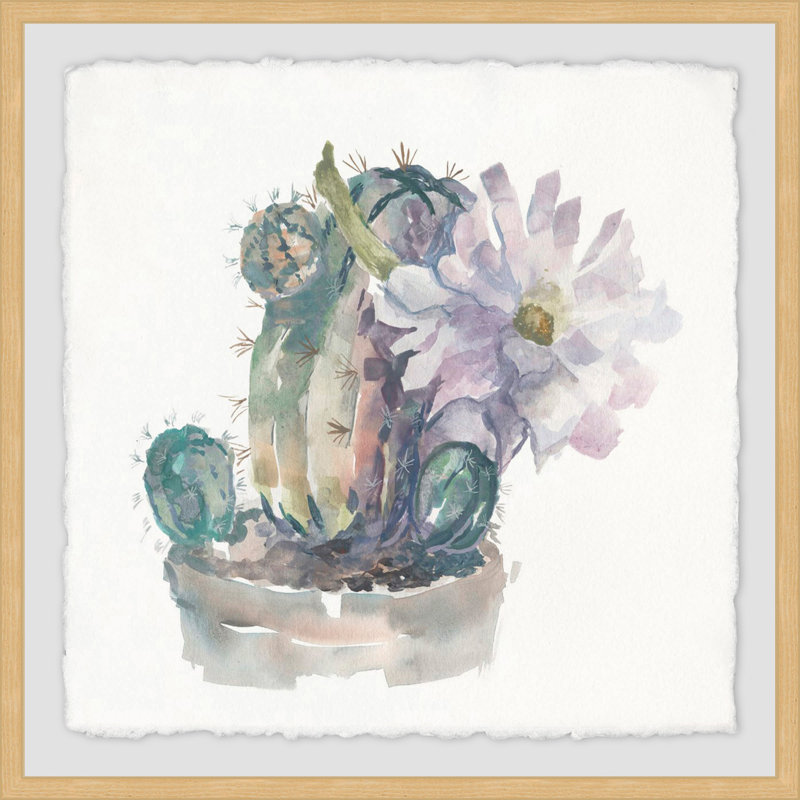 « cactus fleurs », reproduction de peinture à l’aquarelle encadrée, H 12 po x l 12 po x P 1,5 po