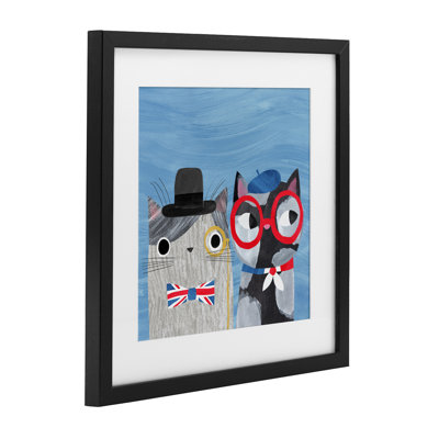 Reproduction sous verre encadrée de chats anglais et français, design par Angie Rozelaar