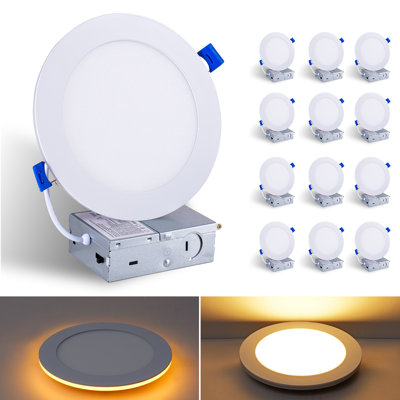 Plafonnier encastré à intensité variable avec sélection 5-CCT, 9W / 12W, 1200LM, 120V, homologué ETL, pour ouvertures de plafond de 6 "/ 6,3" (finition noire / blanche)