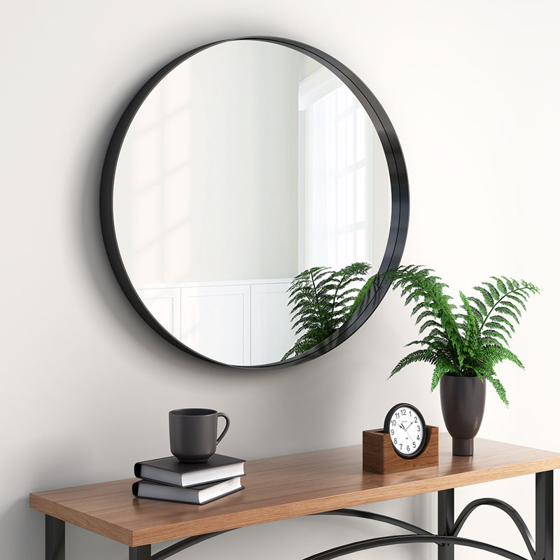 Miroir de salle de bain rond, 31,5 po x 31,5 po, Noir