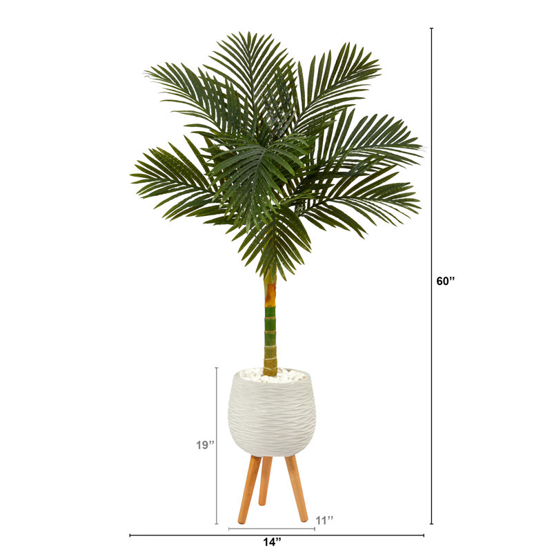 Faux Palm Tree in Clay Planter, 60" H x 14" W x 14" D