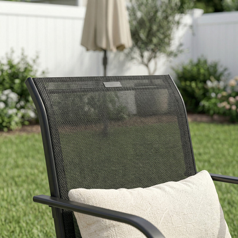 Outdoor Stackable Textilene Patio Dining Chair, Black