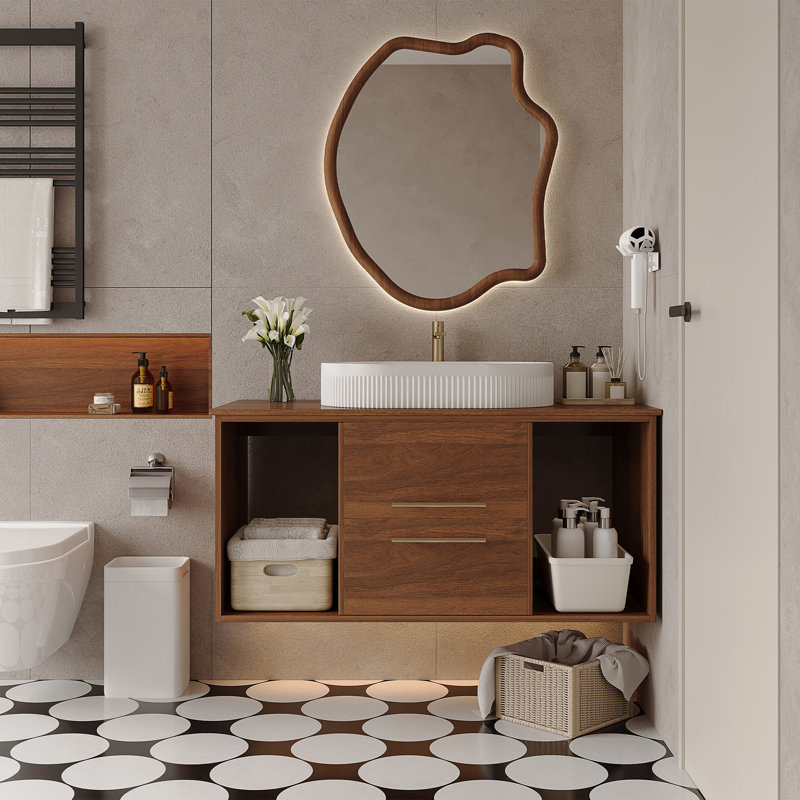 Meuble-lavabo mural moderne 39,4 po avec lavabo en céramique ovale et meuble flottant