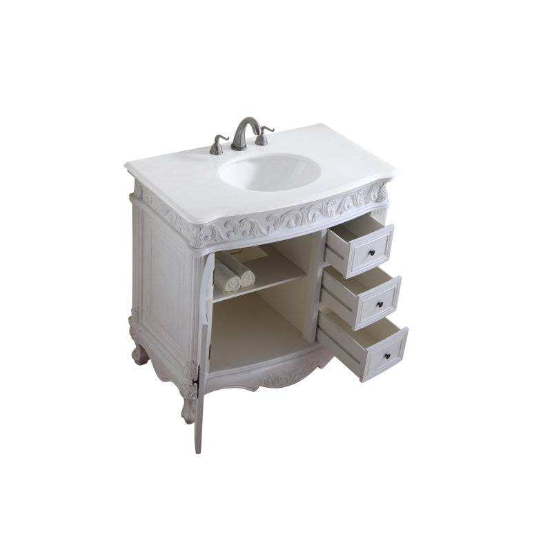 36'' Single Bathroom Vanity with Top, Antique White, Pure White