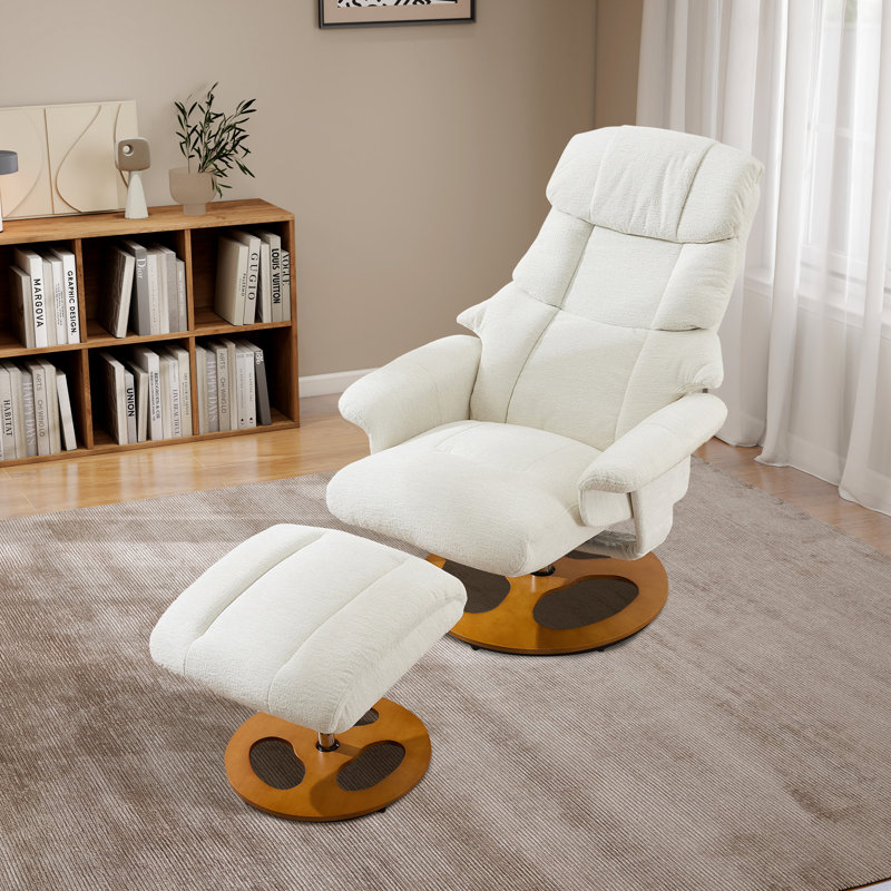 Fauteuil inclinable pivotant rembourré avec repose-pieds, Blanc, Doré