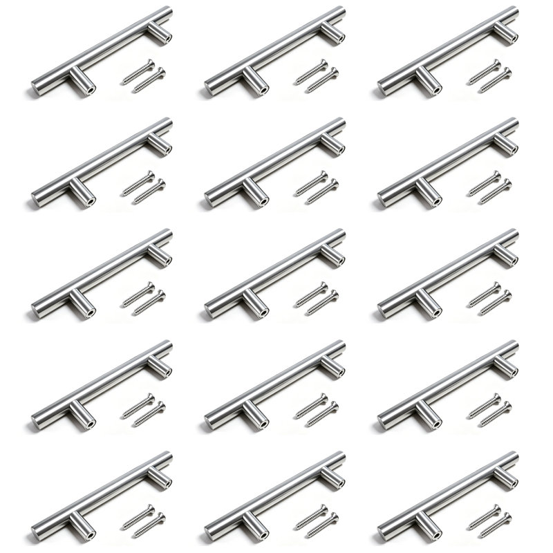 Paquet de 15 poignées d'armoire rondes modernes en nickel satiné, poignées de bar, poignées de tiroir et poignées, modèle CPMBXMO0004 Distance entre les trous: 3 3/4 po