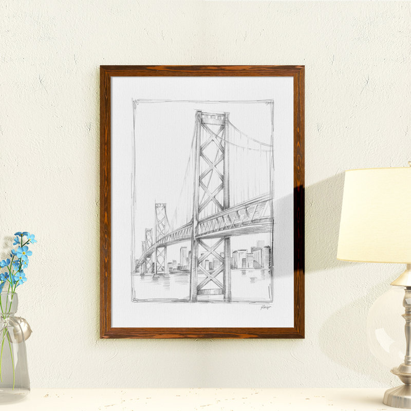 Suspension bridge study ii-reproduction de photo encadrée, H 28 po x l 38 po x P 1,3 po, Toile avec cadre érable