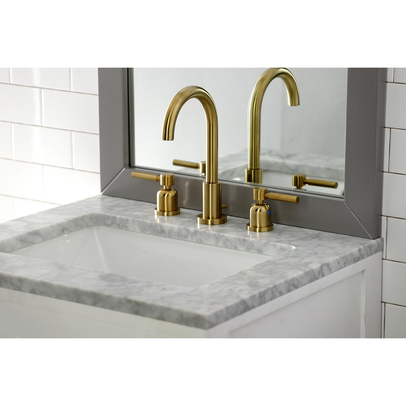 Kingston Brass Concord Two-Handle 3-Hole Deck Mount Widespread Bathroom Faucet with Brass Pop-Up Drain, Satin Brass