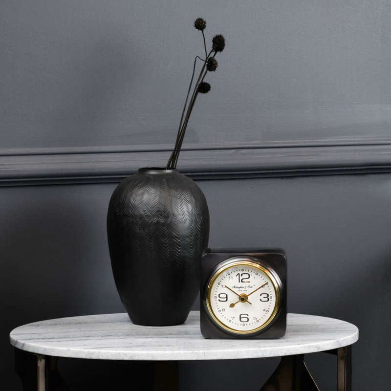 Ursine Analogue Aluminium Mechanical Tabletop Clock, Black/Gold