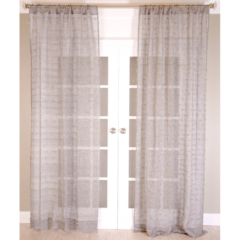 Natural Elegance 100% Linen Sheer Rod Pocket Header Curtain Panel with Jute Knots, Natural, 51" W x 96" L