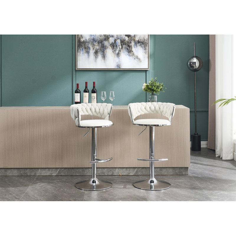 Ensemble de 2 tabourets de bar, avec repose-pieds chromé et base pivotante en velours à hauteur réglable et tabouret de bar simple chromé