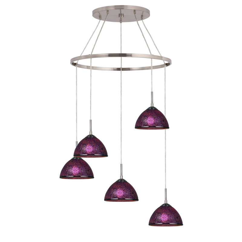 Luminaire suspendu dôme 5 lumières grappe Espalda, Opale, Nickel satiné