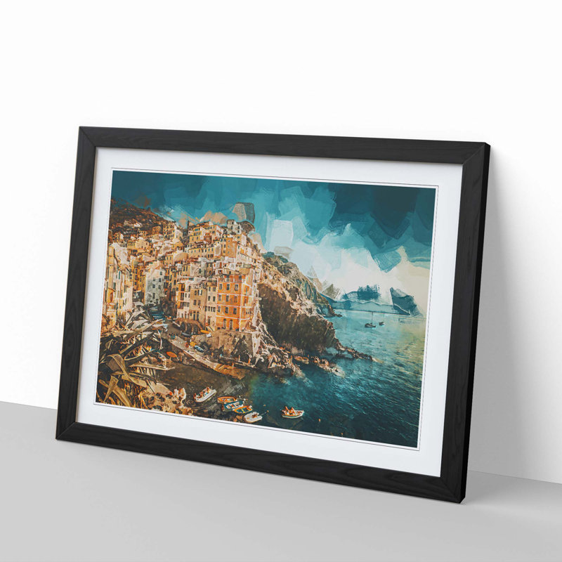 Riomaggiore Cinque Terre in Italy in Abstract - Framed Print, 35cm H x 50cm W x 2cm D, Black