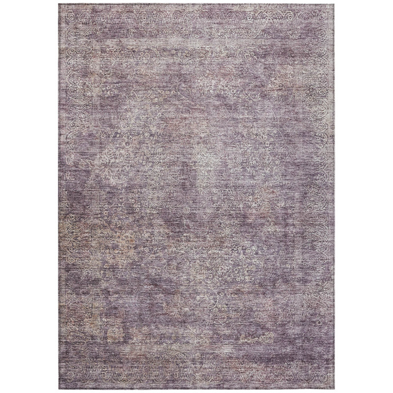Tapis extérieur lavable floral prune et lavande 5 pi x 8 pi