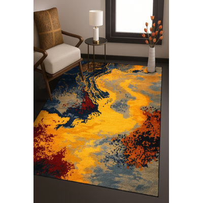 Tapis bleu tissé lavable rétro Mosso