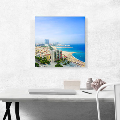 Barcelone, Espagne - Plages et horizon - reproduction de photo sur toile tendue